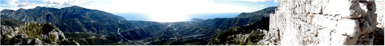 View from the old ruined chateau above the city of St Agnes (766Meters) - near to Menton - Sept 2002
