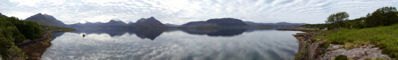 Panorama around 300meters east along the single track road from Inveralligin along the Upper Loch Torridon