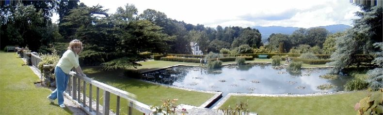Bodnant Gardens Panorama - Looking down from the Croquet Terrace to the Main Lily Pond and Italian Style Terraces - With Valentina Probert - 13th July 2002