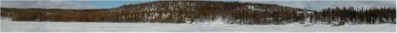 Panorama of the Imandra Rest Base & Biological Test Station from the frozen Imandra Lake - on Snowmobile! - 7th April 2001