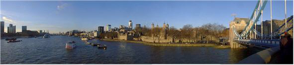 View West along the River Thames from Tower Bridge, London, England