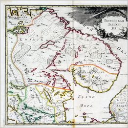 Click to enlarge Historic Map of the Arctic Russian Kola Peninsula (Russian Lapland), White Sea and Region.