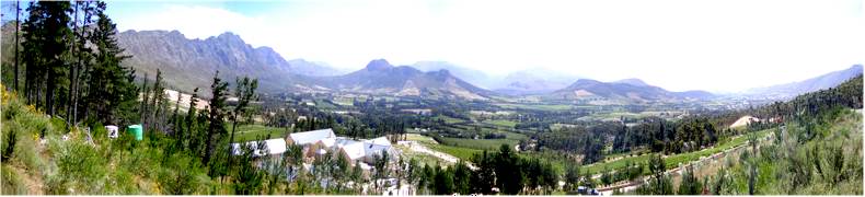 View from the N45 Road leaving Franschhoek and drivin south over the pass towards Grabouw