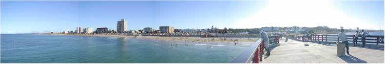 View from the end of Hume Pier looking back towards the Broadwalk Shopping Centre and Casino
