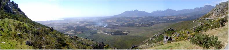 The Sir Lowry's Pass on a clear windy day looking towards Cape Town (N2)