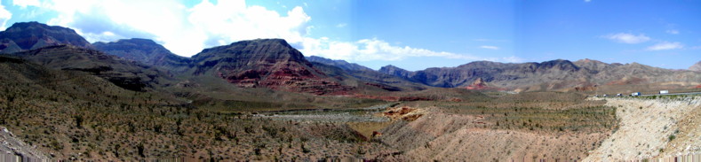 Driving up the road from Furnace Creek, Death Valley, towards the Caifornia, Nevada border, en route for Las Vegas